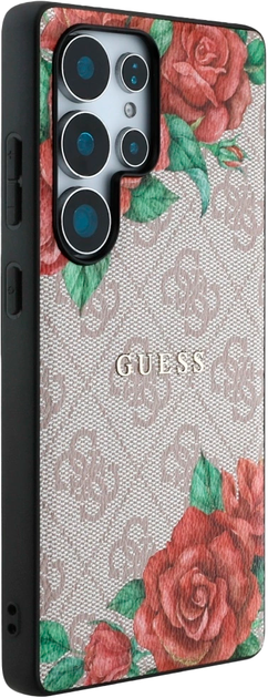 Etui Guess 4G Flowers Print Metal Classic Logo MagSafe do Samsung Galaxy S25 Ultra Pink (3666339449292) - obraz 4