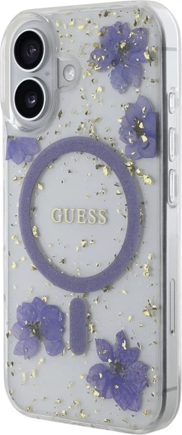 Etui plecki Guess Resin Flowers Glitter MagSafe do Apple iPhone 16 Purple (3666339354251) - obraz 2