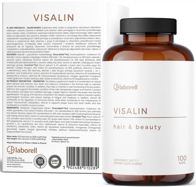 Suplement diety Laborell Visalin na włosy 100 kapsułek (5902488010289) (955555913880090) - Outlet - obraz 3