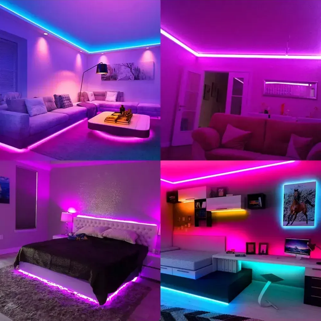 Світлодіодна, розумна неонова стрічка, USB, RGB 3м, Bluetooth + пульт (L) - зображення 3