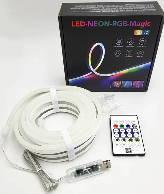 Світлодіодна, розумна неонова стрічка, USB, RGB 3м, Bluetooth + пульт (L) - зображення 9