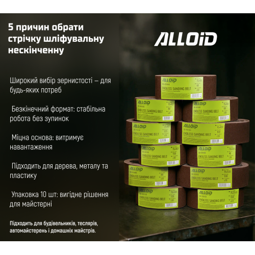 Alloid. Стрічка шліфувальна нескінченна 75х457мм, зерно 100, 10 шт. - зображення 7