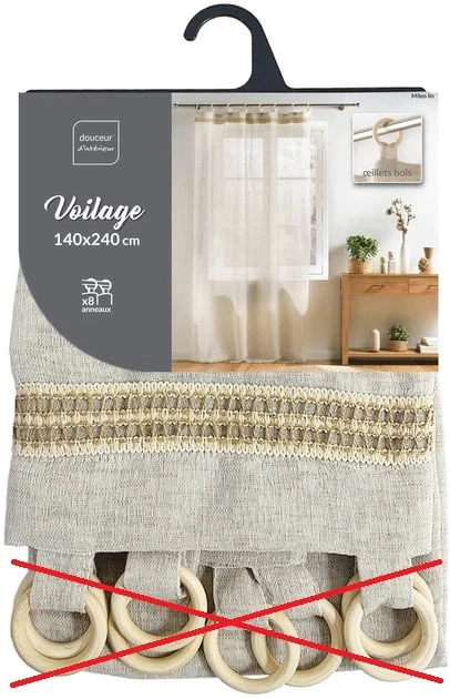 Firana Douceur d'Intérieur Mileo na drewnianych kółkach 140 x 240 cm Beżowa (3574386275729) (955555909246108) - Outlet - obraz 2