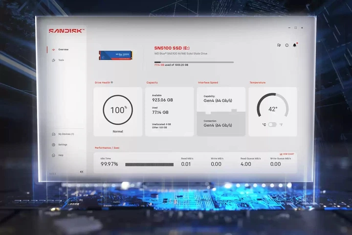 Диск SSD Western Digital Blue SN5100 1 TB M.2 2280 NVMe PCIe 4.0 x4 QLC 3D NAND (619659222840) - зображення 3