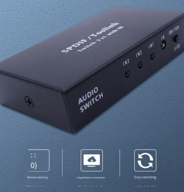 Свитчер оптический Toslink PROZOR SPDIF 3-портовый пульт ДУ LPCM2.0 DTS - Фото 6 Свитчер оптический Toslink PROZOR SPDIF 3-портовый пульт ДУ LPCM2.0 DTS - изображение 6