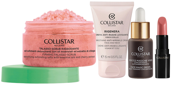 Набір Collistar Xmas 2025 Unbox Your Uniqueness міні-помада для губ 102 1.2 мл + автобронзувальний концентрат для обличчя 10 мл + Rigenera крем проти зморшок для шкіри навколо очей 15 мл + зміцнювальний скраб для тіла 70 г (8015150009485) - зображення 2