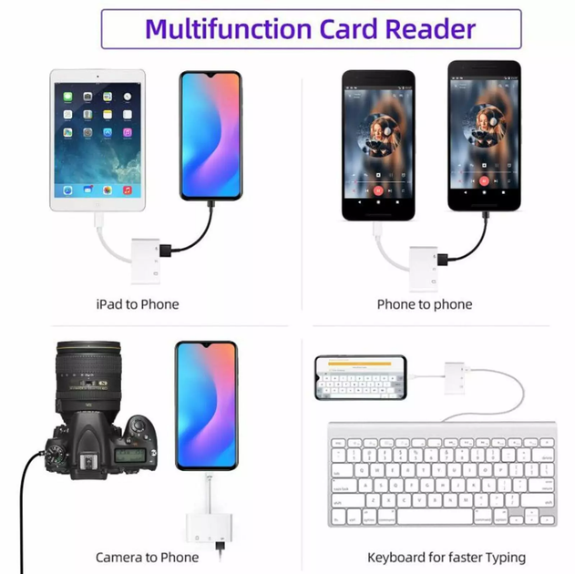 Переходник для iPhone на Apple Lightning to SD/TF Card Reader 3в1 адаптер для iPad Kayfovo I11 - изображение 5