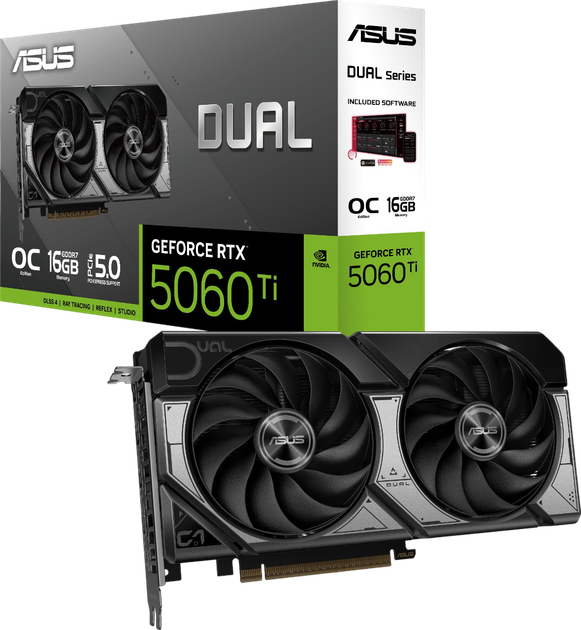 Відеокарта GeForce RTX 5060 Ti 16GB Asus Dual OC (DUAL-RTX5060TI-O16G) - Фото 3 Відеокарта GeForce RTX 5060 Ti 16GB Asus Dual OC (DUAL-RTX5060TI-O16G) - изображение 3