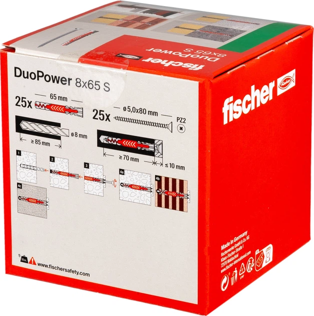 Kołek rozporowy Fischer DuoPower 538256 8 x 65 mm S ze śrubą 25 szt (4048962262230) - obraz 3