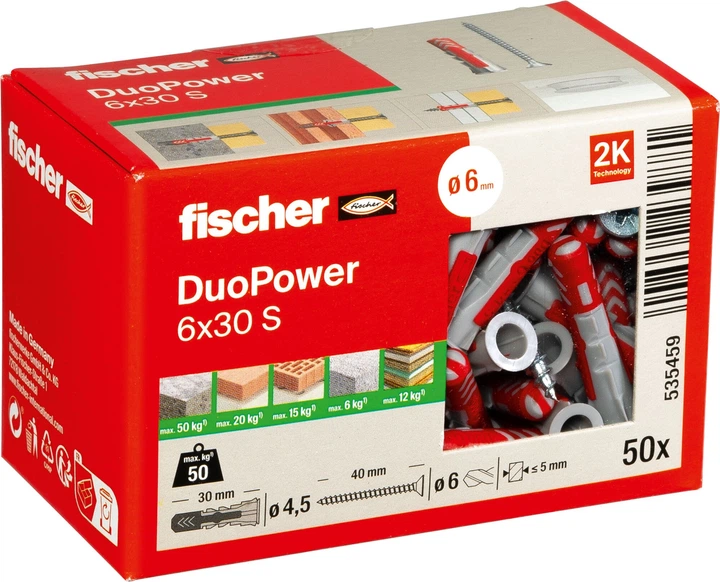 Kołek rozporowy Fischer DuoPower 535459 8 x 40 mm S ze śrubą 50 szt (4048962239881) - obraz 2