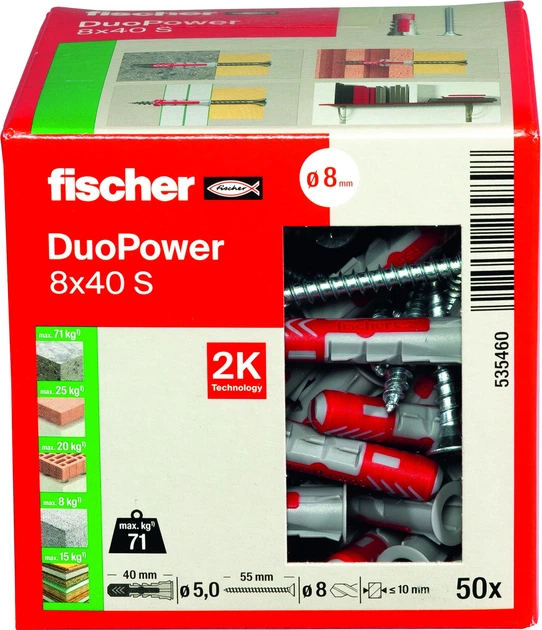 Kołek rozporowy Fischer DuoPower 535460 10 x 50 mm S ze śrubą bezpieczeństwa 50 szt (4048962239898) - obraz 4