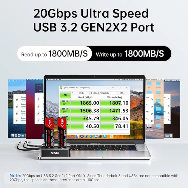 Док-станция SSK NVMe SSD Дубликатор Dual Bay, Без инструментов, 20 Гбит/с, USB 3.2 Gen 2x2 - изображение 2