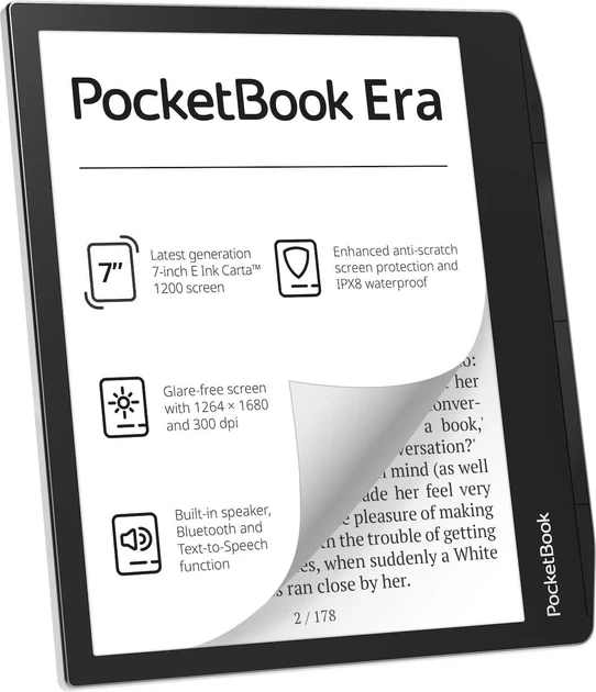 Электронная книга 7" PocketBook Era PB700 / 16ГБ / Linux / Wi-Fi / Bluetooth / Сенсорный E-Ink Carta экран (1680 × 1264) / Настраиваемая яркость / Влагозащищенность IPX8 / Динамики / До 4 недель работы от батареи / Серый b3 - изображение 4