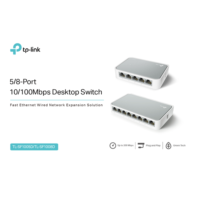 Комутатор Desktop Switch TP-Link TL-SF1008D 8 портів 10/100 Мбіт/с Fast Ethernet White - зображення 4