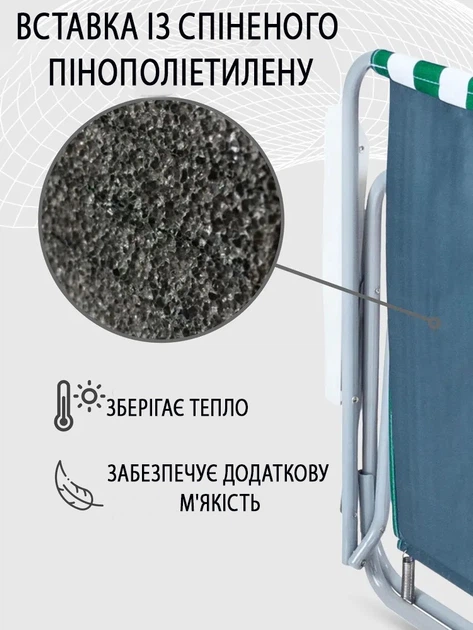 Кресло складное туристическое Voyage до 100 кг стул для пикника с подлокотниками Зеленый с белым - Фото 3 Кресло складное туристическое Voyage до 100 кг стул для пикника с подлокотниками Зеленый с белым - изображение 3
