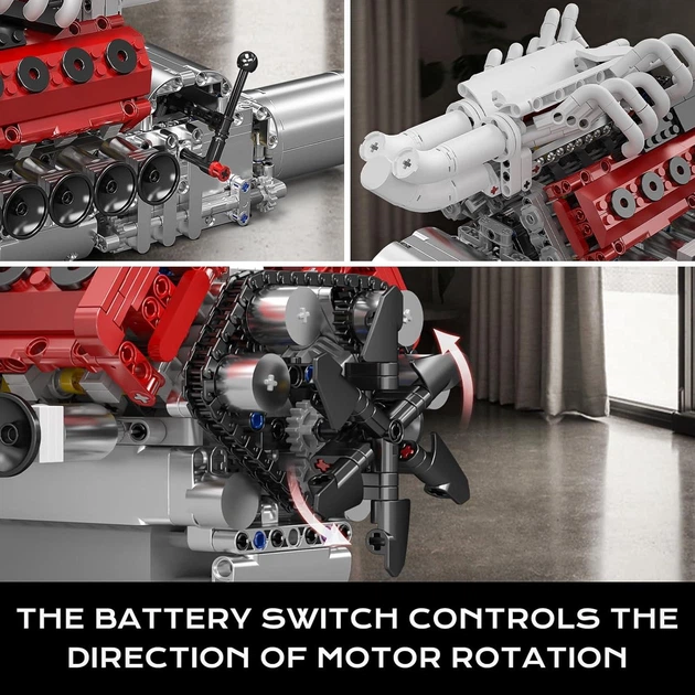 Конструктор двигун V12 Naturally Aspirated Engine Ferrari Mould King моторозований дитячий мотор, 1366 деталей 10210 - зображення 6
