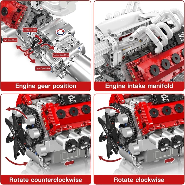 Конструктор двигун V12 Naturally Aspirated Engine Ferrari Mould King моторозований дитячий мотор, 1366 деталей 10210 - зображення 7