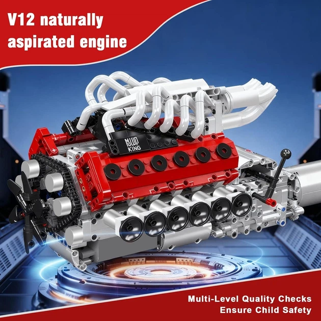 Конструктор двигун V12 Naturally Aspirated Engine Ferrari Mould King моторозований дитячий мотор, 1366 деталей 10210 - зображення 8