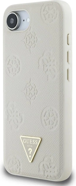 Панель Guess Grained Hot Stamp Peony Pattern Triangle Logo with MagSafe для Apple iPhone 16e Beige (GUHMPSE4PGBTME) - зображення 4