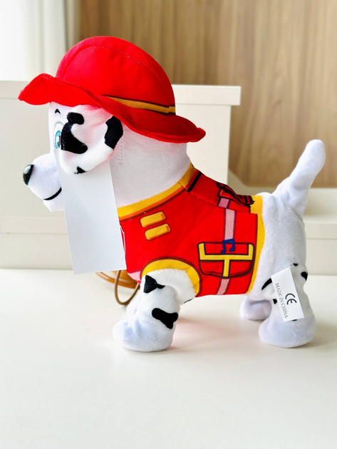 Мягкая интерактивная игрушка Paw Patrol Маршал на поводке Щенячий Патруль ходит, поет, машет хвостиком - изображение 4