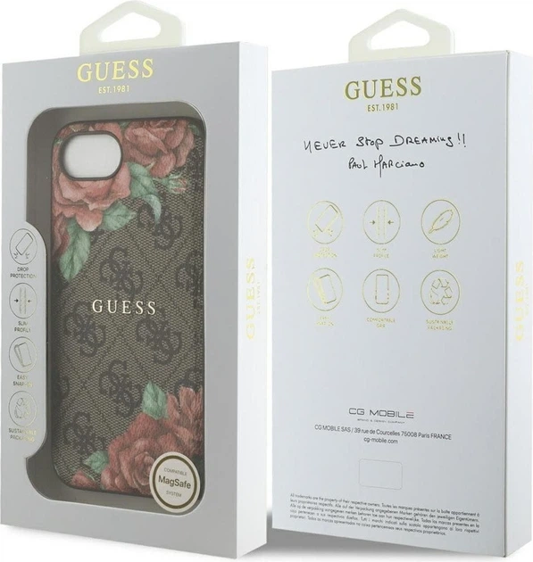 Панель Guess 4G Flowers Print with MagSafe для Apple iPhone 16e Brown (GUHMPSE4P4ROPEMCW) - зображення 8