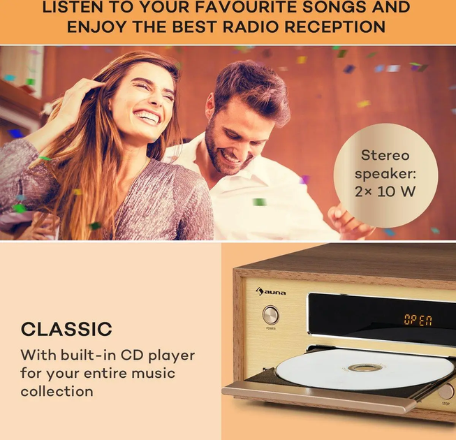 Музичний центр Auna Berklee HiFi Коричневий Б/В - зображення 3
