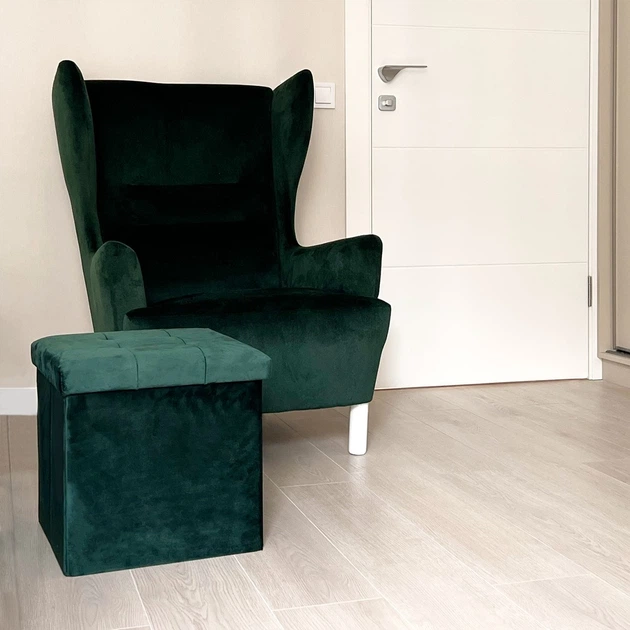 Пуф для зберігання велюровий складаний MBM HOME TH-05 GREEN зелений - Фото 3 Пуф для зберігання велюровий складаний MBM HOME TH-05 GREEN зелений - зображення 3