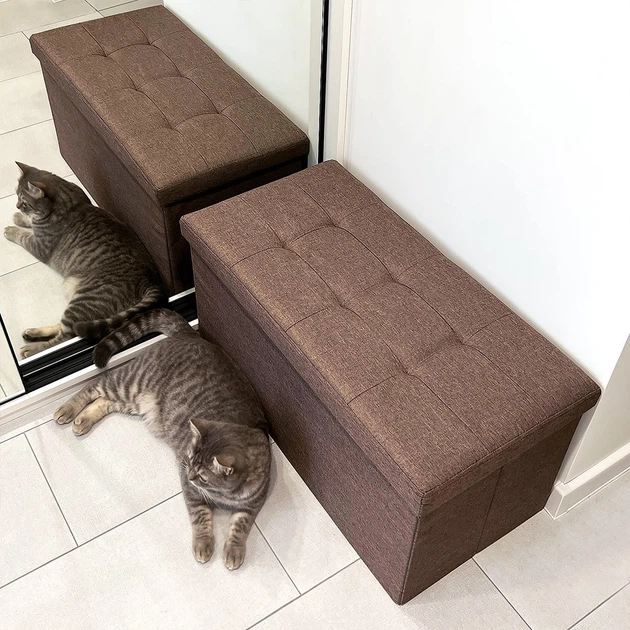 Пуф подвійний для зберігання текстильний складаний MBM HOME TH-04 BROWN коричневий - Фото 3 Пуф подвійний для зберігання текстильний складаний MBM HOME TH-04 BROWN коричневий - зображення 3