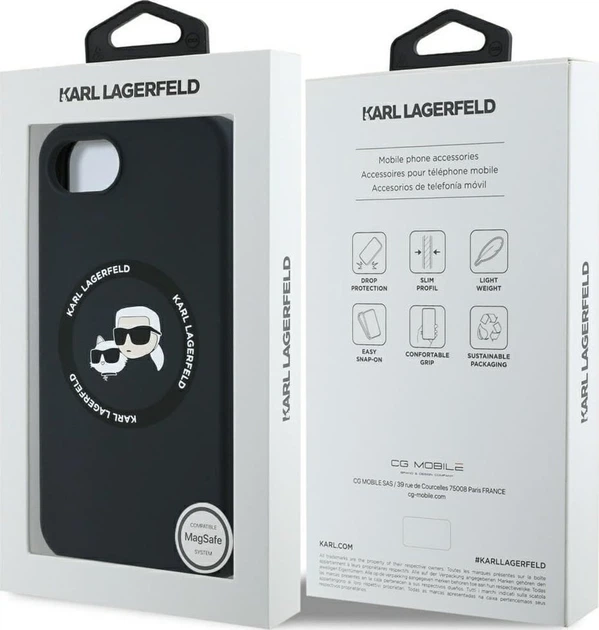 Панель Karl Lagerfeld Silicone Karl & Choupette Heads Ring with MagSafe для Apple iPhone 16e Black (KLHMPSE4SKCHTCK) - зображення 8