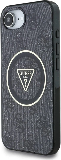 Панель Guess IML Metal Glitter 4G Circle Triangle with MagSafe для Apple iPhone 16e Black (GUHMPSE4HG4PRTGK) - зображення 4