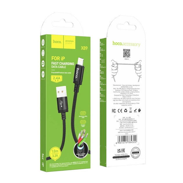 Кабель USB Hoco X89 Wind Lightning 2.4A 1m Колір Чорний - Фото 1 Кабель USB Hoco X89 Wind Lightning 2.4A 1m Колір Чорний - зображення 1