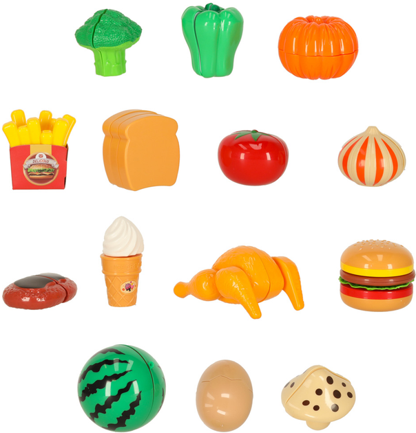 Ігровий набір KIK Овочі та продукти для нарізання з кошиком та аксесуарами 26 елементів (5903039755765) - зображення 4