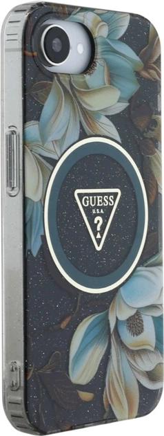 Панель Guess IML Metal Glitter Flowers Triangle MagSafe для Apple iPhone 16e Black (GUHMPSE4HFLPEDK) - зображення 3