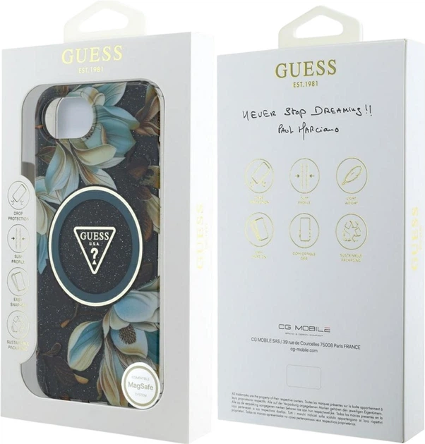 Панель Guess IML Metal Glitter Flowers Triangle MagSafe для Apple iPhone 16e Black (GUHMPSE4HFLPEDK) - зображення 7