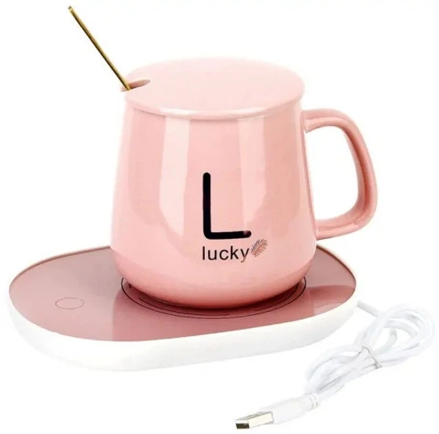 Чашка с подогревом от USB Lucky 400 мл до +55 °C кружка на подставке подарочный набор Розовый - Фото 8 Чашка с подогревом от USB Lucky 400 мл до +55 °C кружка на подставке подарочный набор Розовый - изображение 8
