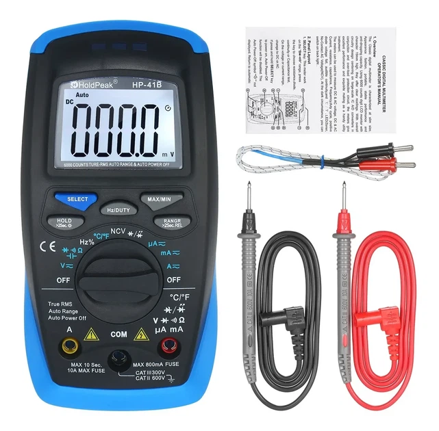 Мультиметр HoldPeak HP-41B цифровий (TrueRMS 6000 відліків 600В 10А AC/DC 60МОм 60mF 10MHz NCV) - зображення 6