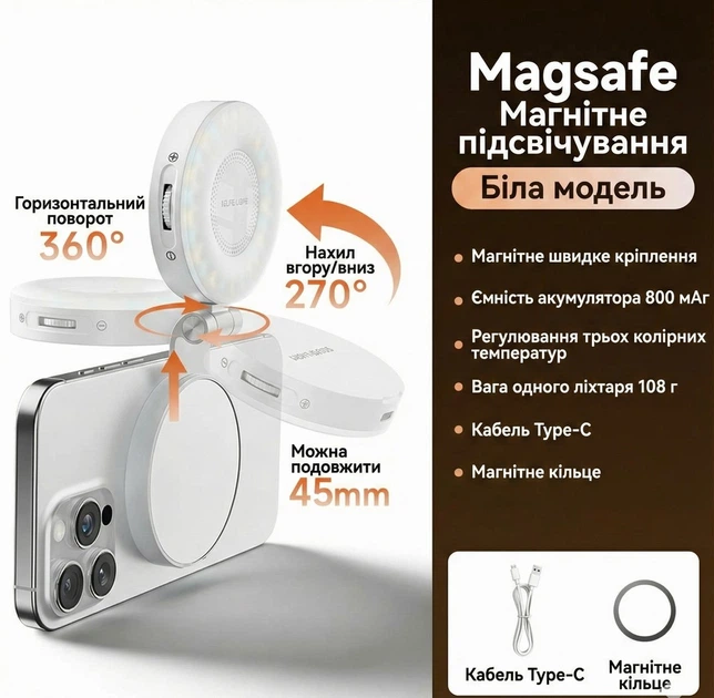 Світлодіодна лампа для смартфона Magsafe PG Company P111 біла - зображення 14