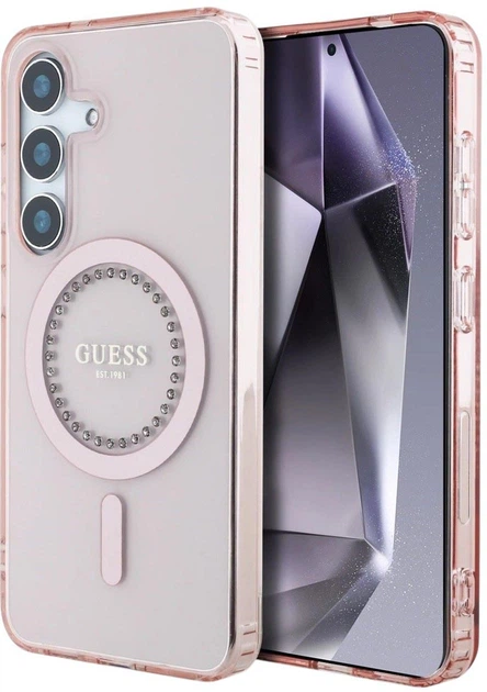 Панель Guess Rhinestones Printed Classic Logo MagSafe для Samsung Galaxy S25 Pink (3666339449544) - зображення 1