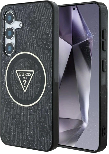 Панель Guess 4G Glitter Triangle Buttons MagSafe для Samsung Galaxy S25 Black (3666339449568) - зображення 1