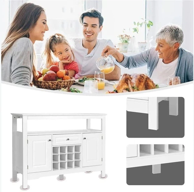 Кухонний комод-буфет з винним стелажем, 117×40,5×82,5 см, білий Costway - зображення 4