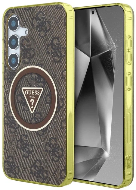 Панель Guess 4G Glitter Triangle Buttons MagSafe для Samsung Galaxy S25 Brown (3666339449599) - зображення 1