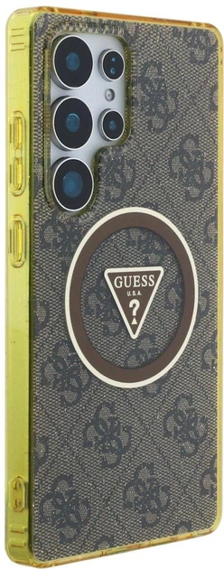 Панель Guess 4G Glitter Triangle Buttons MagSafe для Samsung Galaxy S25 Ultra Brown (3666339449605) - зображення 4