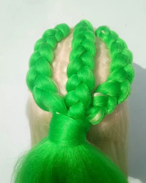 Канекалон Jumbo Braid однотонный зеленый светлый коса длинна 60 см Вес 100 грам Термостойкий А26 - изображение 4