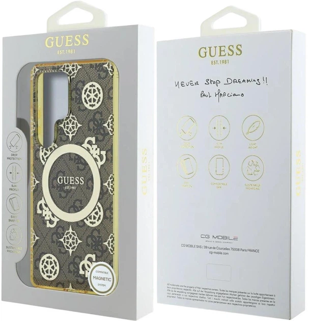 Etui Guess 4G Background Gold Electroplated Peony Pattern MagSafe do Samsung Galaxy S25 Ultra Brown (3666339449728) - obraz 8