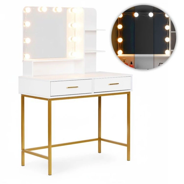 Косметичний туалетний столик ModernHome від Multistore з дзеркалом та LED підсвічуванням White (5905817009114) - зображення 5