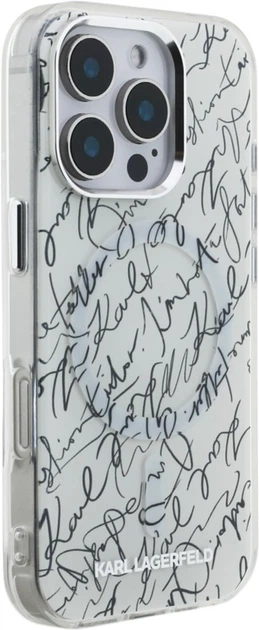 Etui plecki Karl Lagerfeld IML Karl Script Pattern MagSafe do Apple iPhone 16 Pro White (KLHMP16LHMSPUSH) - obraz 3