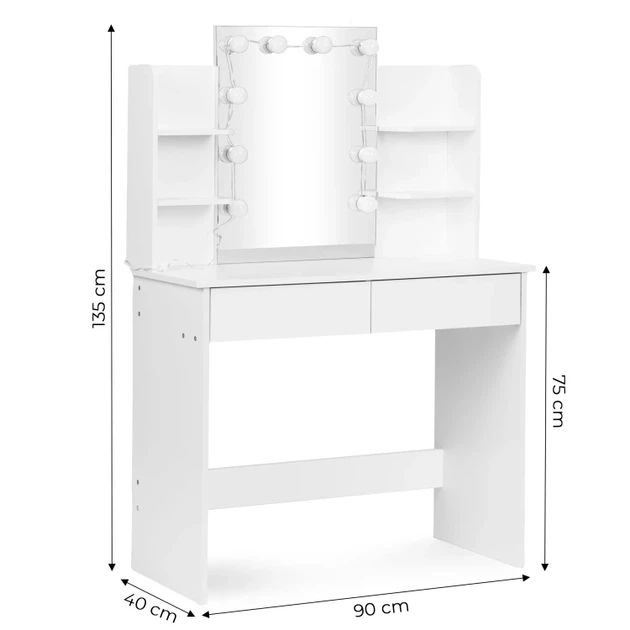 Косметичний туалетний столик ModernHome від Multistore з дзеркалом та LED підсвічуванням White (5905817009107) - зображення 6