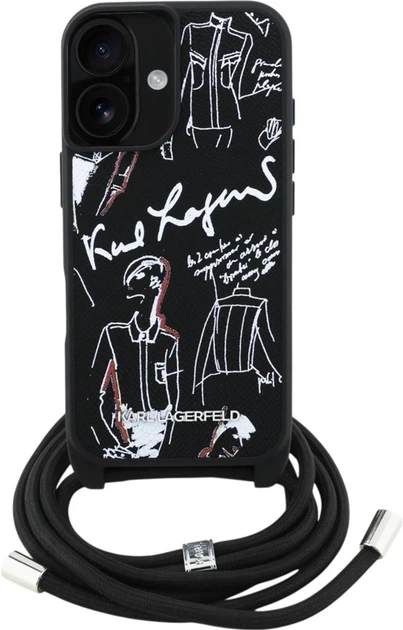 Панель Karl Lagerfeld Crossbody Grained Pattern & Logo для Apple iPhone 16 Black (KLHCP16SPGGRMPCK) - зображення 1