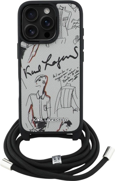 Etui plecki Karl Lagerfeld Crossbody Grained Pattern & Logo do Apple iPhone 16 Pro Grey (KLHCP16LPGGRMPCG) - obraz 1