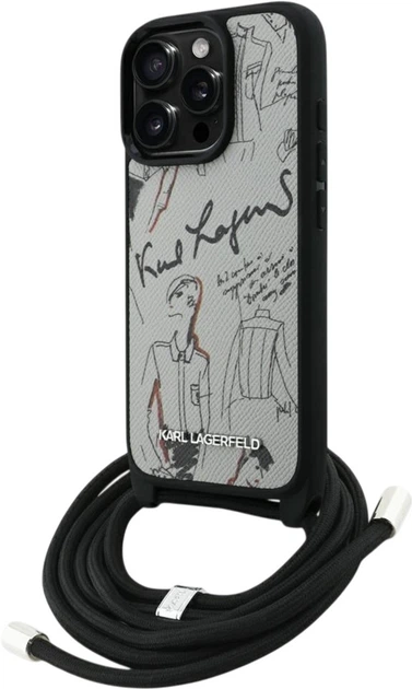 Etui plecki Karl Lagerfeld Crossbody Grained Pattern & Logo do Apple iPhone 16 Pro Grey (KLHCP16LPGGRMPCG) - obraz 2